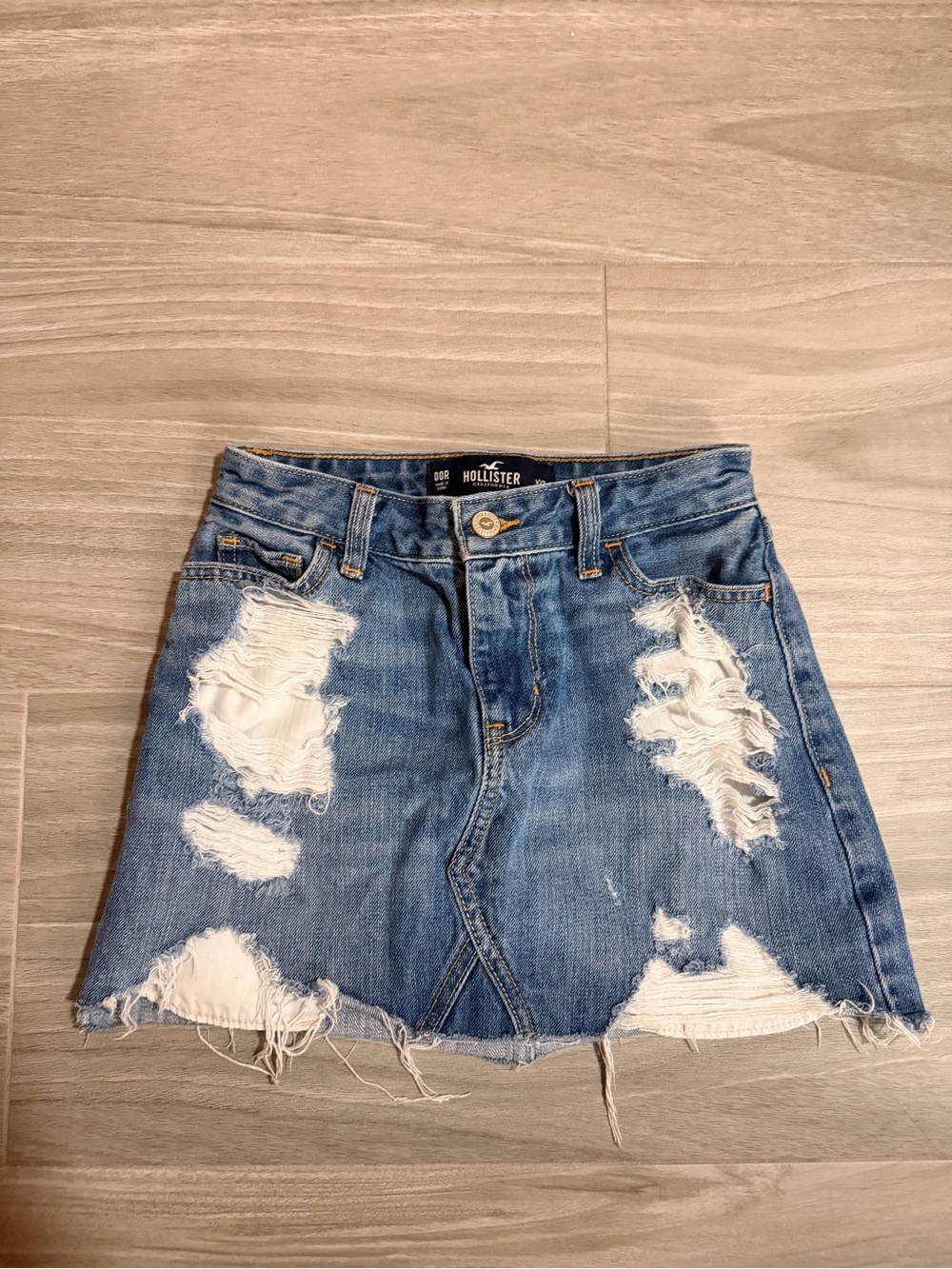 Hollister Distressed Light Blue Denim Mini Skirt